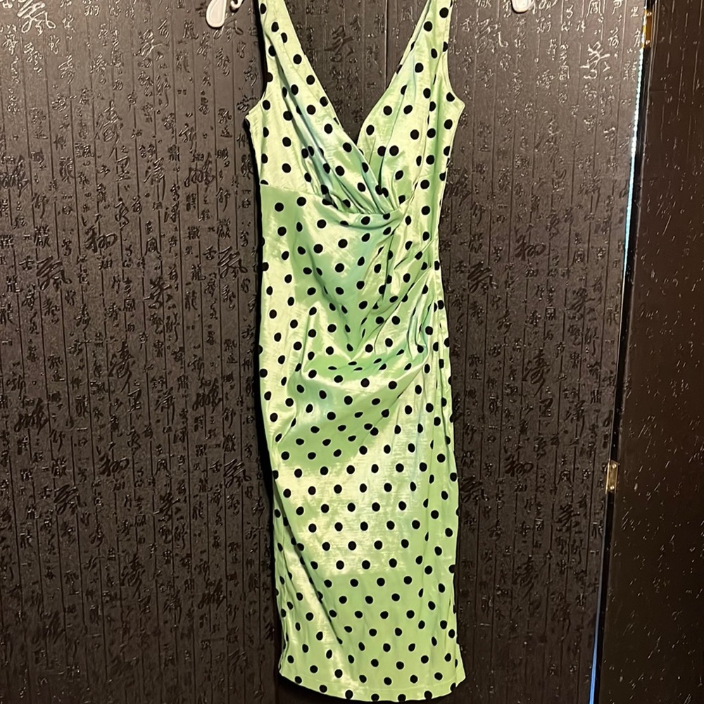 Vintage rockabilly green and polka dot midi dress
